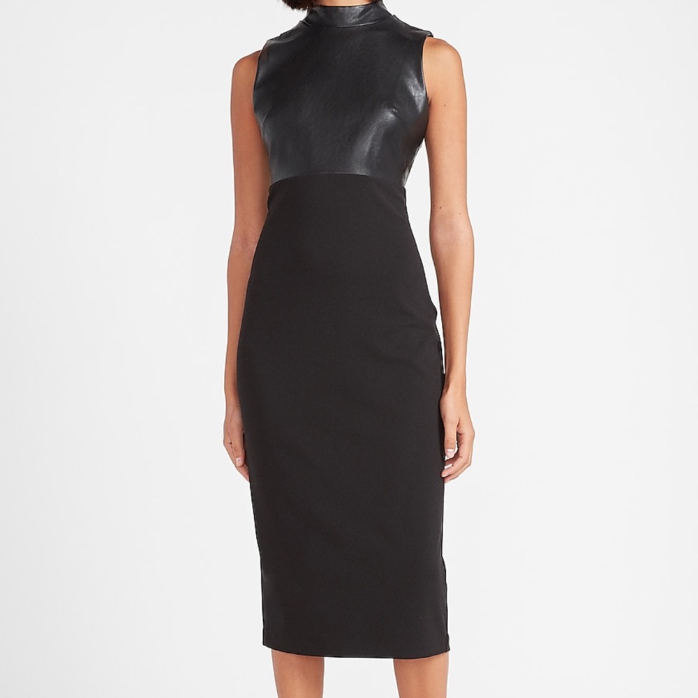 Express Faux leather two-tone mock neck dress - Size XS (0/2 31.5-32.5 in bust)